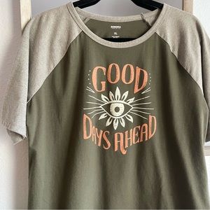 Sonoma Olive Raglan Tee with Peach Graphic